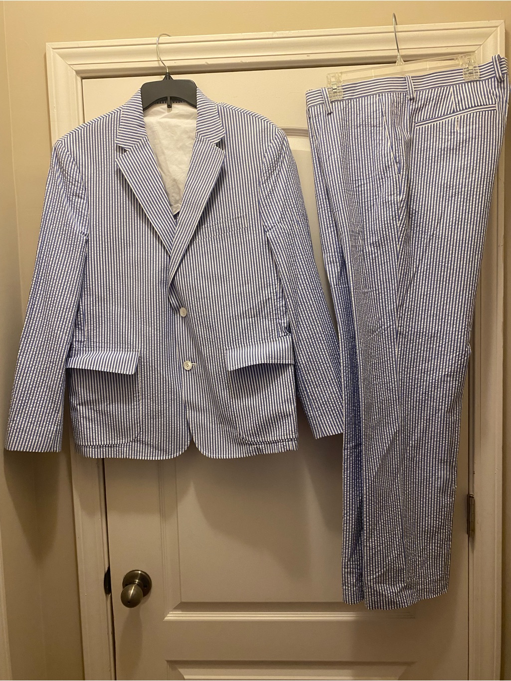 Jcpenney Blue & White Seersucker Two-Piece Suit